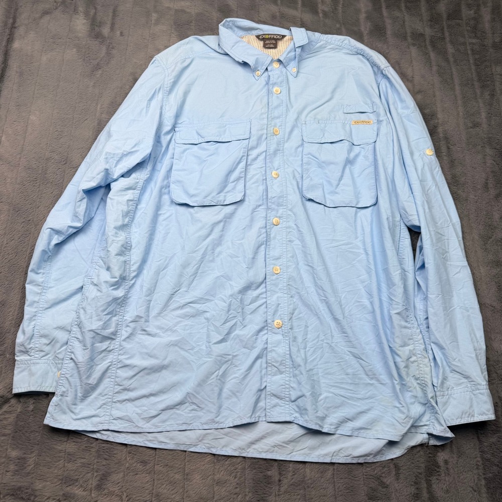 ExOfficio Air Strip Mens 2XL Light Blue Long Sleeve Fishing Shirt ESCC-36